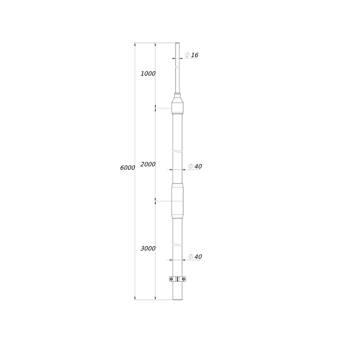 Молниеприемная мачта 6 м, DKC, NL6000, Нержавеющая сталь V2A (AISI304)