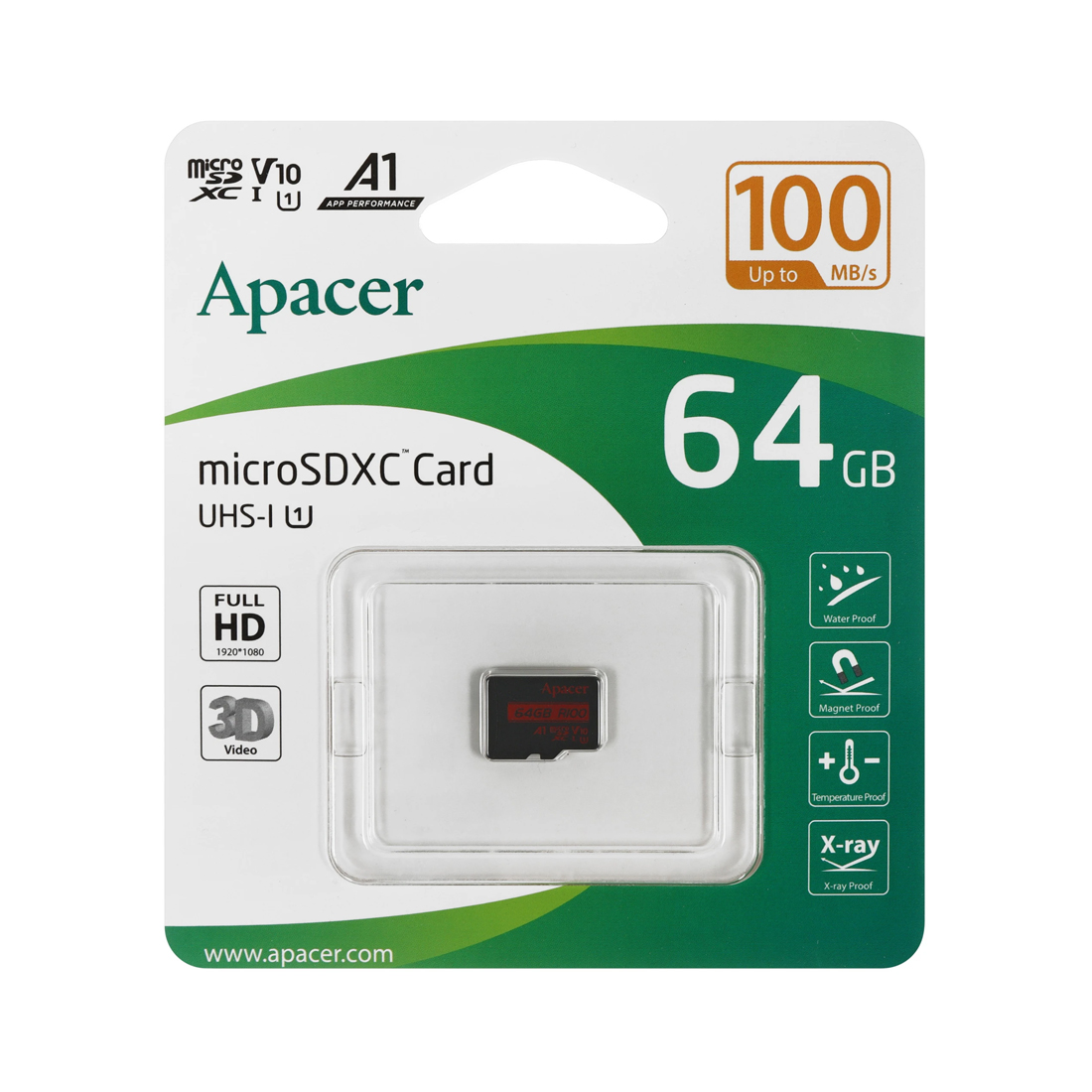 Apacer AP64GMCSX10UB-RA microSDXC 64GB U1 V10 A1 R100 жадты карта