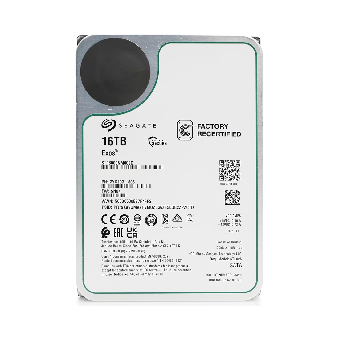 Жесткий диск, Seagate, Exos X16, ST16000NM002C, 16TB, SATA3 6Gb/s, 3.5", 7200RPM
