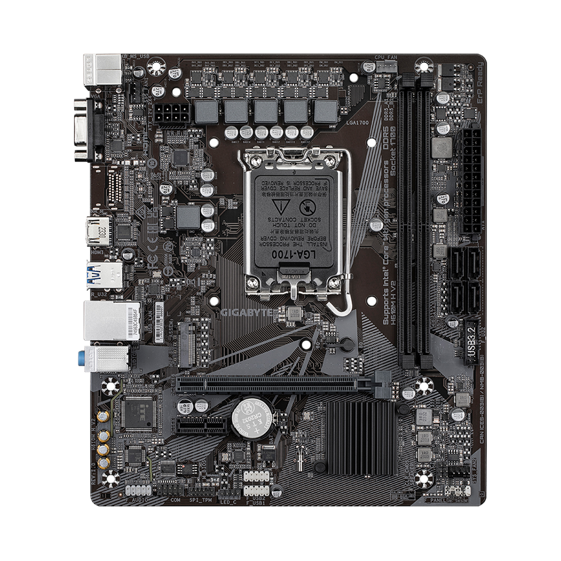 Материнская плата, Gigabyte, H610M H V2 (4719331859985), LGA1700, iH610, 2xDDR5 4400/4800/5200/5600, 4xSATA3, 1xM.2 (PCI-E 3.0x4/x2), 1xD-Sub, 1xHDMI, 1xPCI-Ex16, 1xPCI-Ex1, mATX
