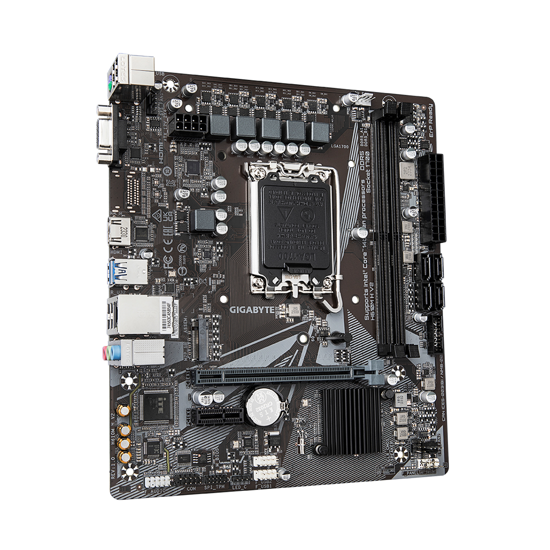 Материнская плата, Gigabyte, H610M H V2 (4719331859985), LGA1700, iH610, 2xDDR5 4400/4800/5200/5600, 4xSATA3, 1xM.2 (PCI-E 3.0x4/x2), 1xD-Sub, 1xHDMI, 1xPCI-Ex16, 1xPCI-Ex1, mATX
