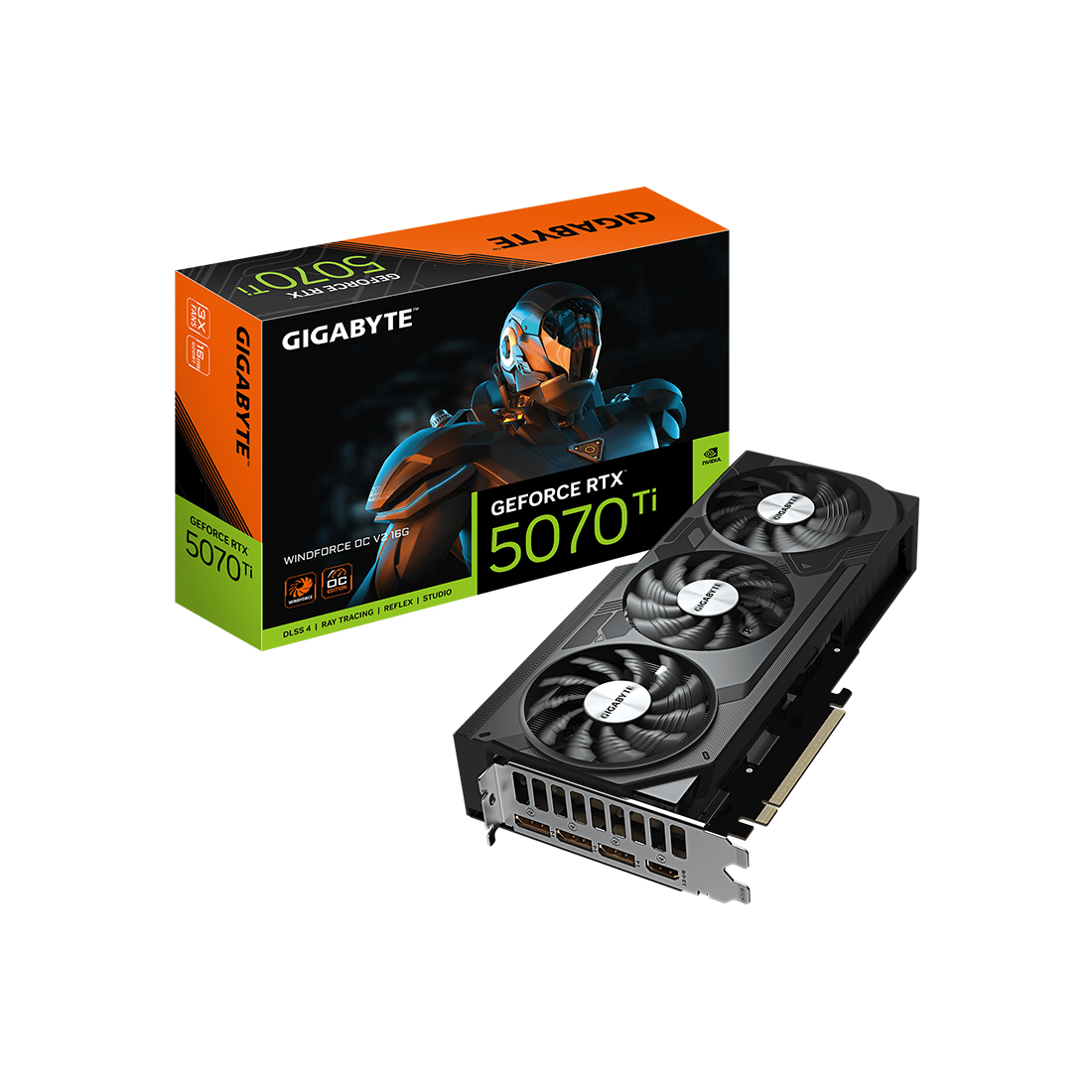 Видеокарта, Gigabyte, RTX5070Ti WINDFORCE OC V2 16G (GV-N507TWF3OCV2-16GD) 4719331357023, GDDR7, 256bit, 1-HDMI, 3-DP, Windforce 3X Fan, 261*126*50 мм, Цветная коробка