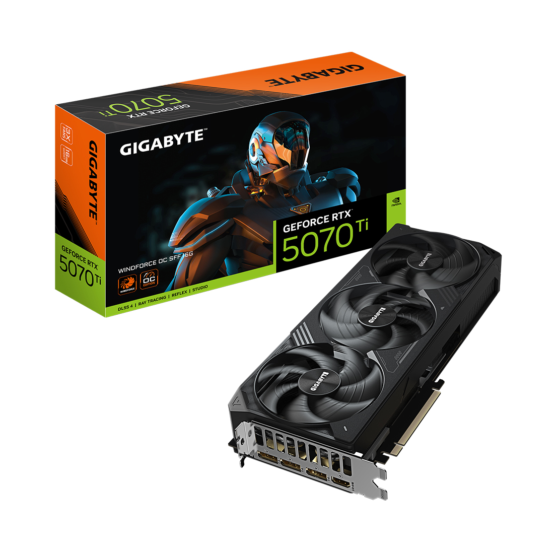 Видеокарта, Gigabyte, RTX5070Ti WINDFORCE OC SFF 16G (GV-N507TWF3OC-16GD) 4719331355579, GDDR7, 256bit, 1-HDMI, 3-DP, Windforce 3X Fan, 304*126*50 мм, Цветная коробка