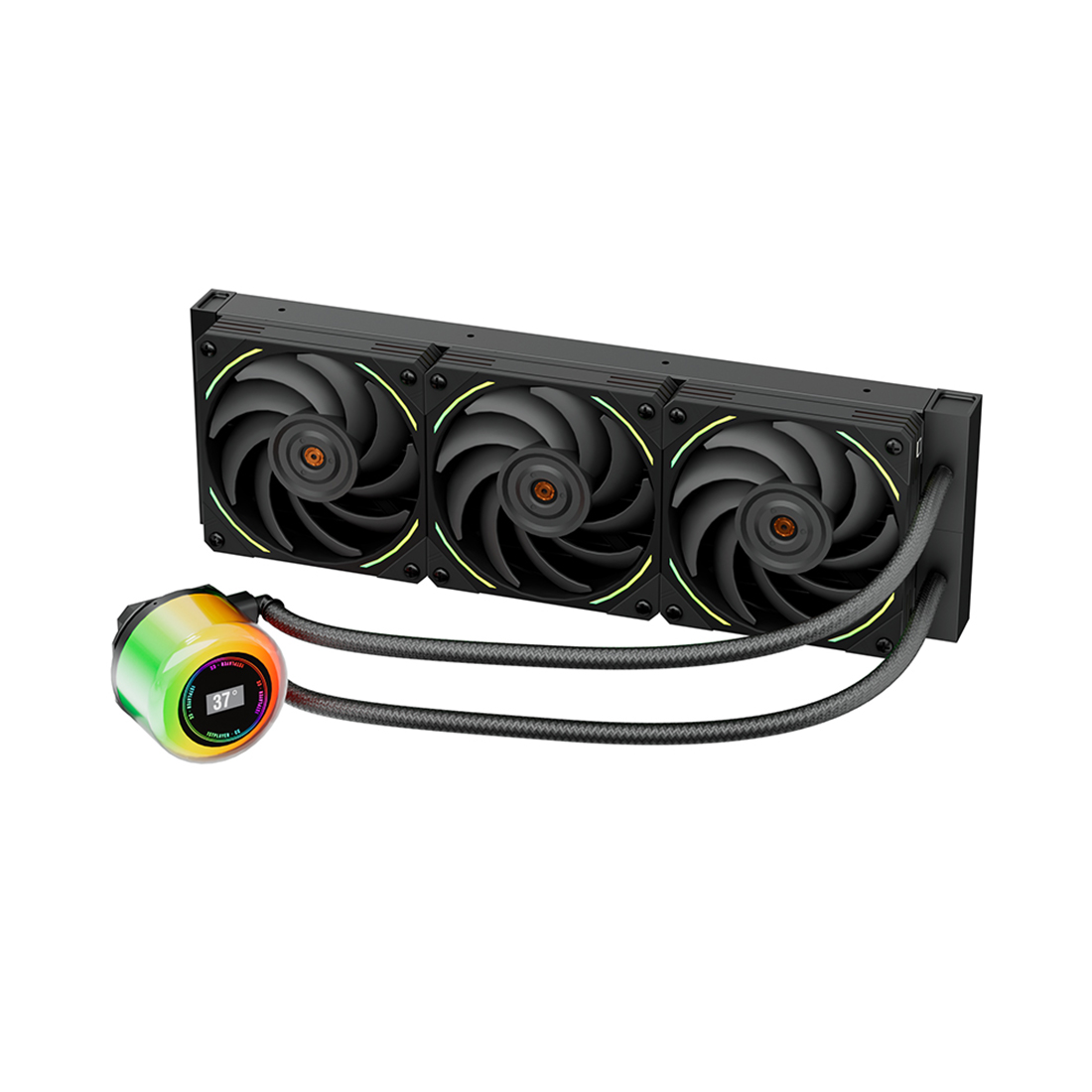Кулер с водяным охлаждением, 1STPLAYER, CC 360 BLACK, Intel: 115X/1366/2011/1700 и AMD: AM5/AM4/AM3/AM2/FM1/FM2/FM3, TDP 300W, 3*120мм, 800-2000 об/мин, 32.8dB(A), 71.1 CFM, 3-pin ARGB/4-pin ARGB, 27711927 мм, Чёрный