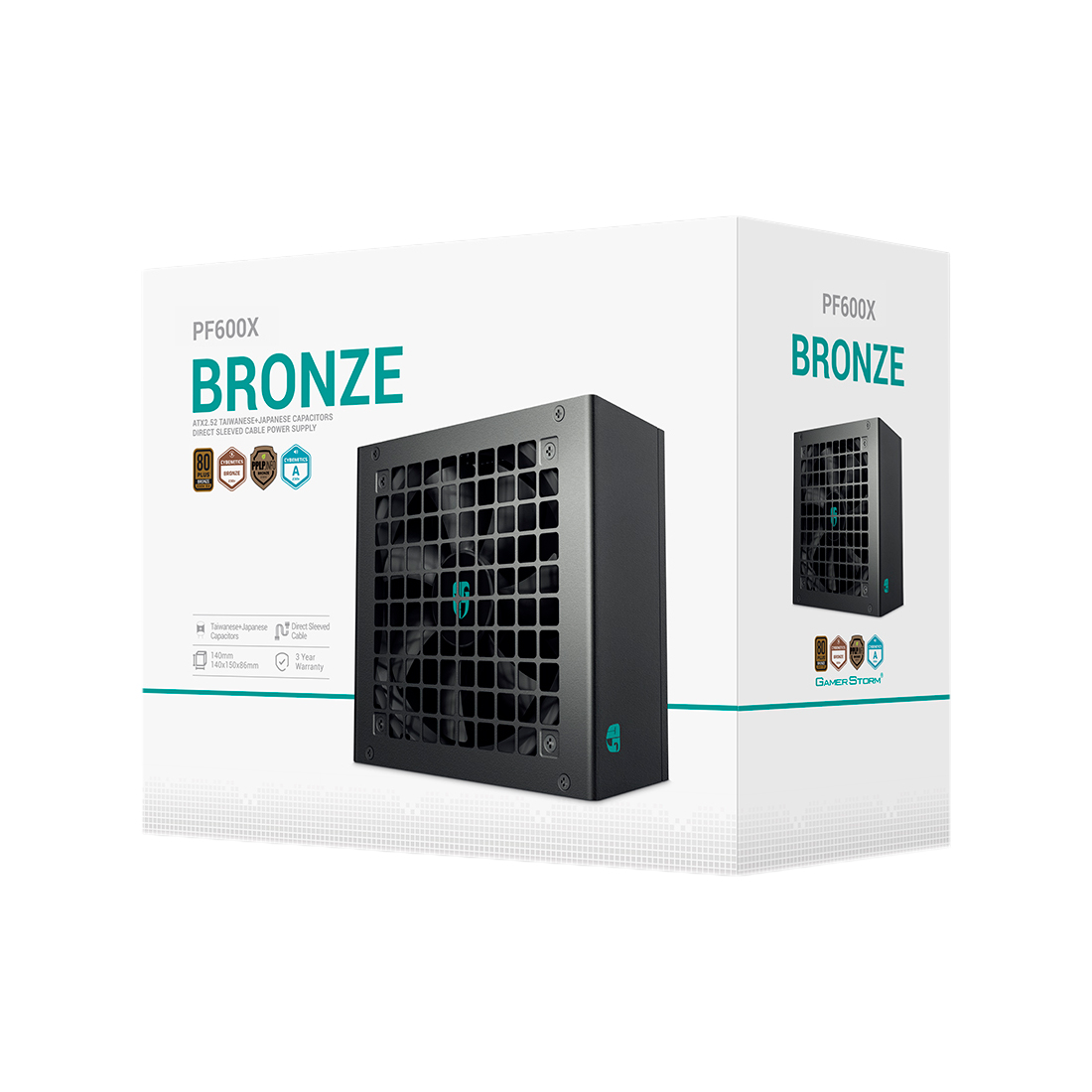 Блок питания, GamerStorm, PF600X R-PF600X-HD0B-WGEU, 600W, ATX, Bronze, 20+4 pin, 2*4+4pin, 6*Sata, 2*Molex, 2*PCI-E 6+2 pin, Вентилятор 12 см, Кабель питания, Чёрный