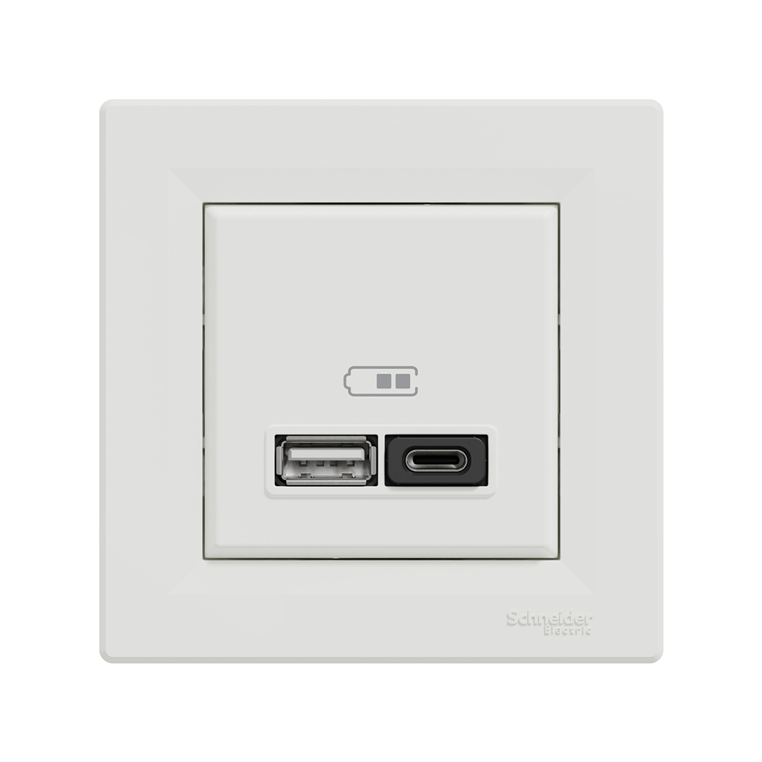 Розетка USB, SE, EPH2700421, Asfora A+С 45 Вт (быстрая зарядка) в сборе белый