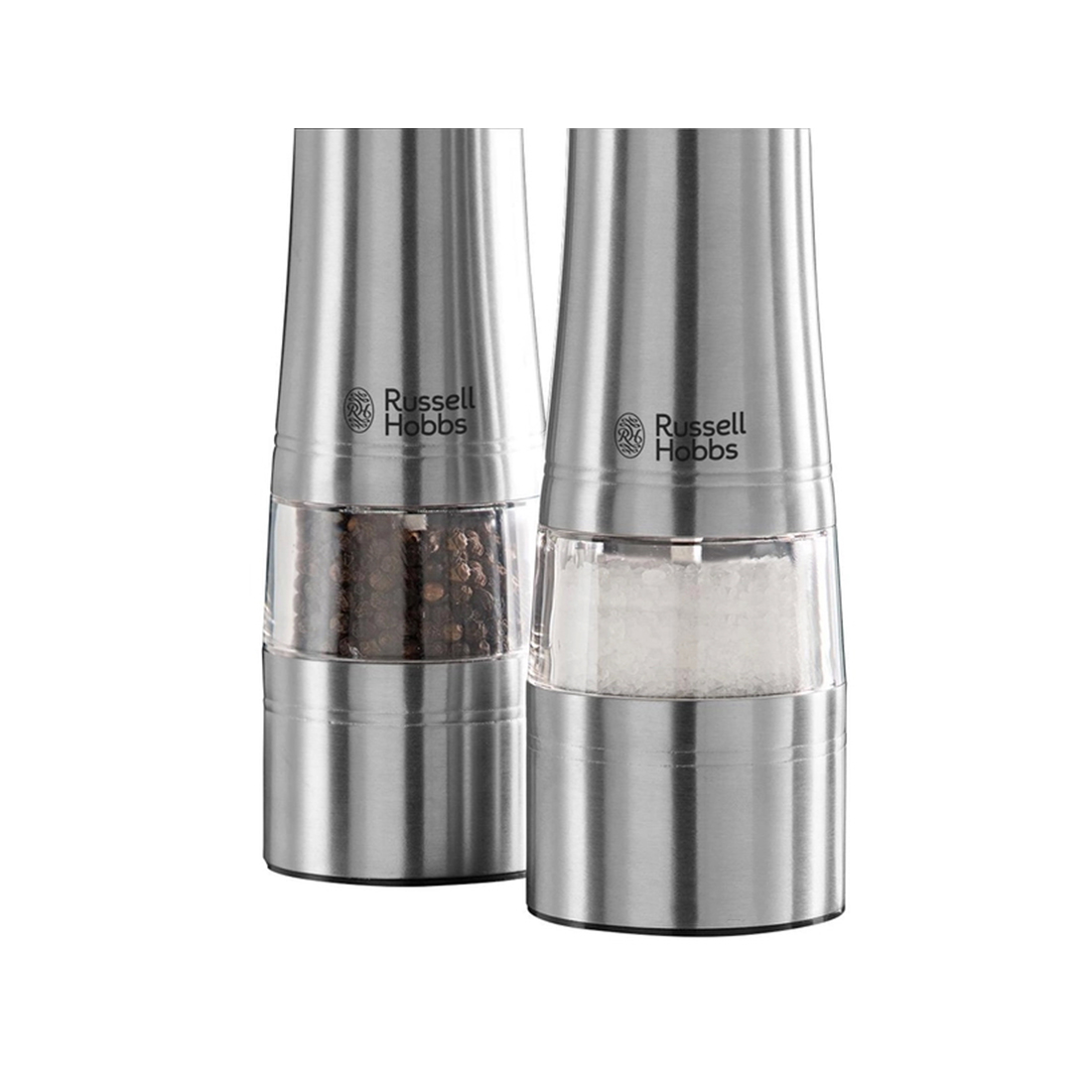 Набор электрических мельниц, Russell Hobbs, 23460-56, 2 предмета в наборе, Работа от батареек типа АА, Нержавеющая сталь, Регулировка помола, Подсветка рабочей зоны, Стальной