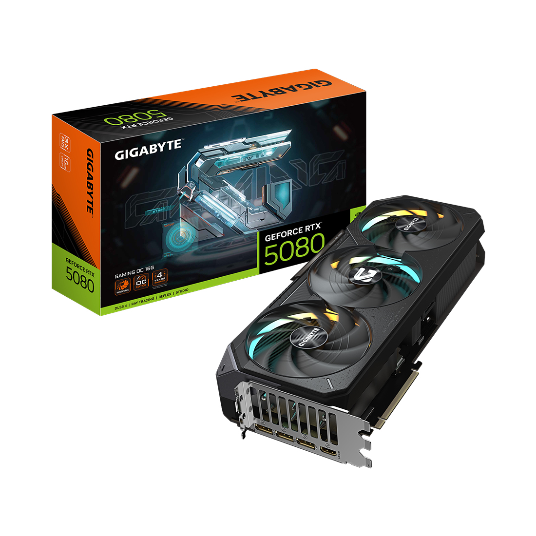 Видеокарта, Gigabyte, RTX5080 GAMING OC 16G (GV-N5080GAMING OC-16GD) 4719331355494, GDDR7, 256bit, 1-HDMI, 3-DP, Windforce 3X Fan, 340*140*70 мм, Цветная коробка