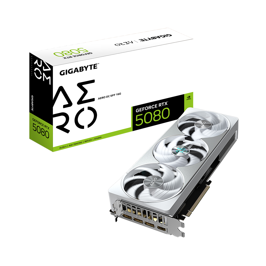 Видеокарта, Gigabyte, RTX5080 AERO OC SFF 16G (GV-N5080AERO OC-16GD) 4719331355555, GDDR7, 256bit, 1-HDMI, 3-DP, Windforce 3X Fan, 304*126*50 мм, Цветная коробка