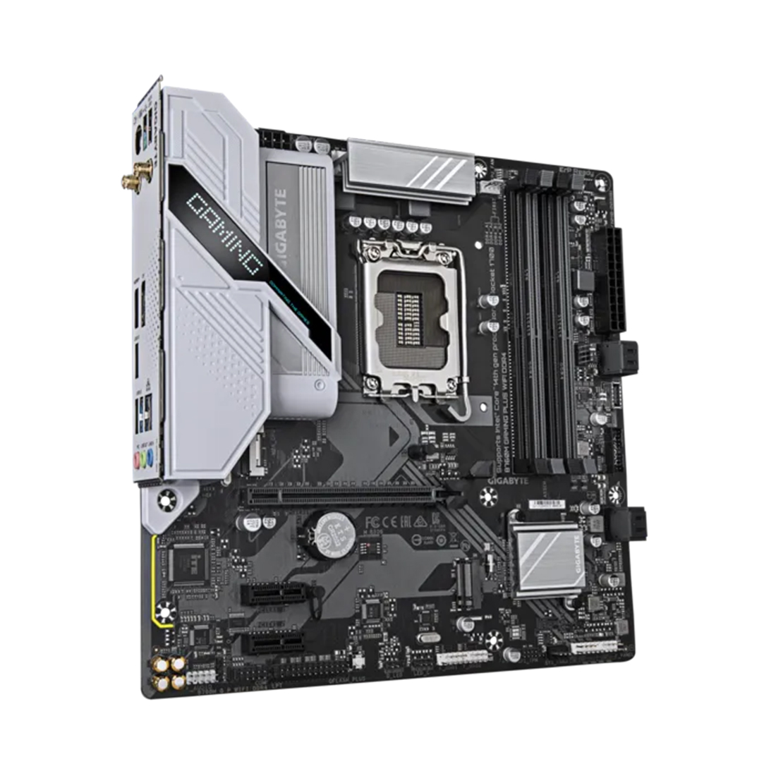Материнская плата, Gigabyte B760M GAMING PLUS WIFI DDR4 (4719331862855), LGA1700, iB760, 4xDDR4 2133/2400/2666/2933/3200/5333(OC), 4xSATA3, 2xM.2 (PCI-E 4.0x4/x2), Raid, 1хDP, 1xHDMI, 1xPCI-Ex16, 2xPCI-Ex1, WiFi, mATX