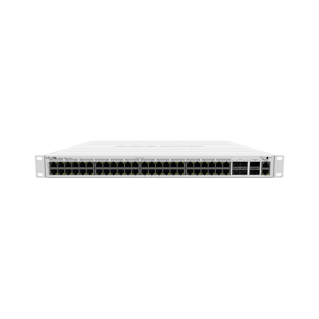 Коммутатор, MikroTik, CRS354-48P-4S+2Q+RM, Cloud Router Switch , 48 портов 10/100/1000M, Ether1-Ether48 PoE 802.3af/at (700W), 4 порта SFP+, 2 порта 40G QSFP+, RouterOS (5) / SwitchOS, -20°C to 60°C, стоечный 1U