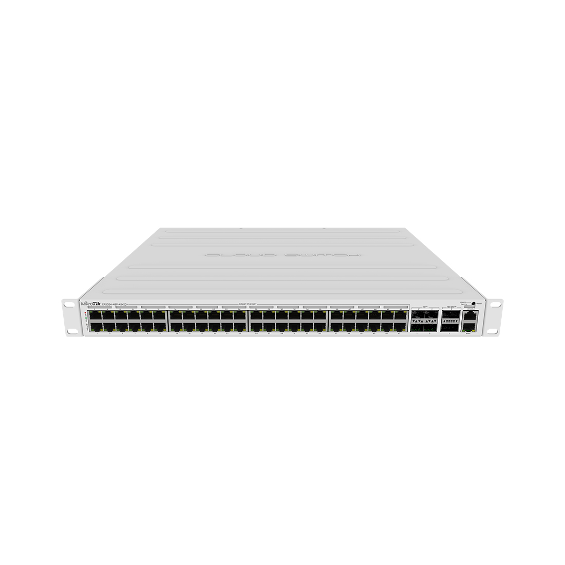 Коммутатор, MikroTik, CRS354-48P-4S+2Q+RM, Cloud Router Switch , 48 портов 10/100/1000M, Ether1-Ether48 PoE 802.3af/at (700W), 4 порта SFP+, 2 порта 40G QSFP+, RouterOS (5) / SwitchOS, -20°C to 60°C, стоечный 1U