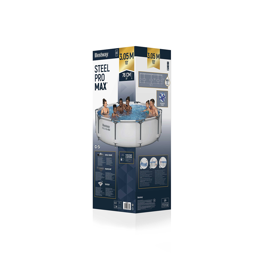 Каркасный бассейн Steel Pro MAX 305 х 76 см, BESTWAY, 56408, Винил, 4678 л., Стальной каркас, Ф-насос 58381 (1249л/ч), Серый, Цветная коробка