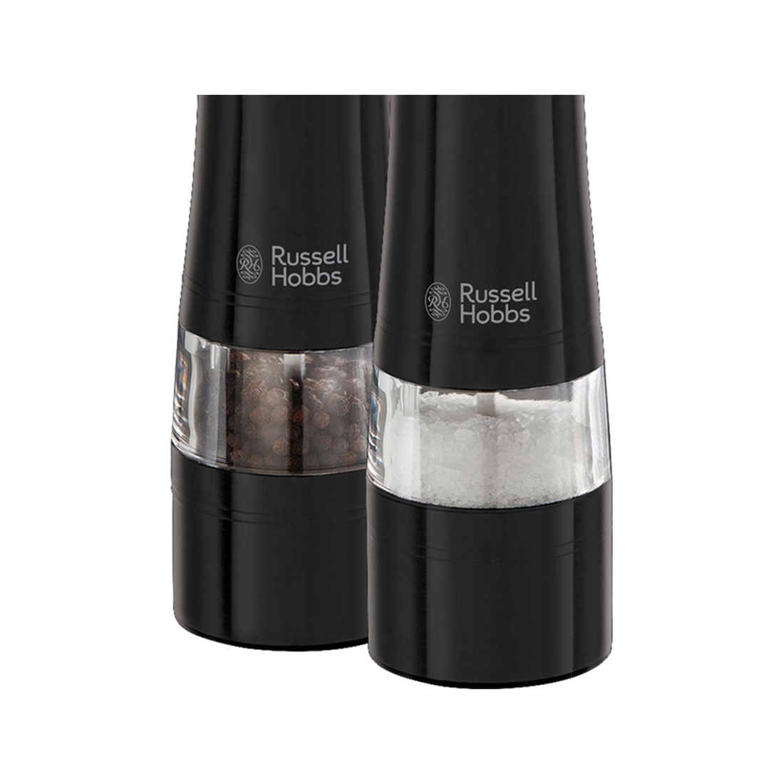 Набор электрических мельниц, Russell Hobbs, 28010-56, 2 предмета в наборе, Работа от батареек типа АА, Нержавеющая сталь, Регулировка помола, Подсветка рабочей зоны, Черный