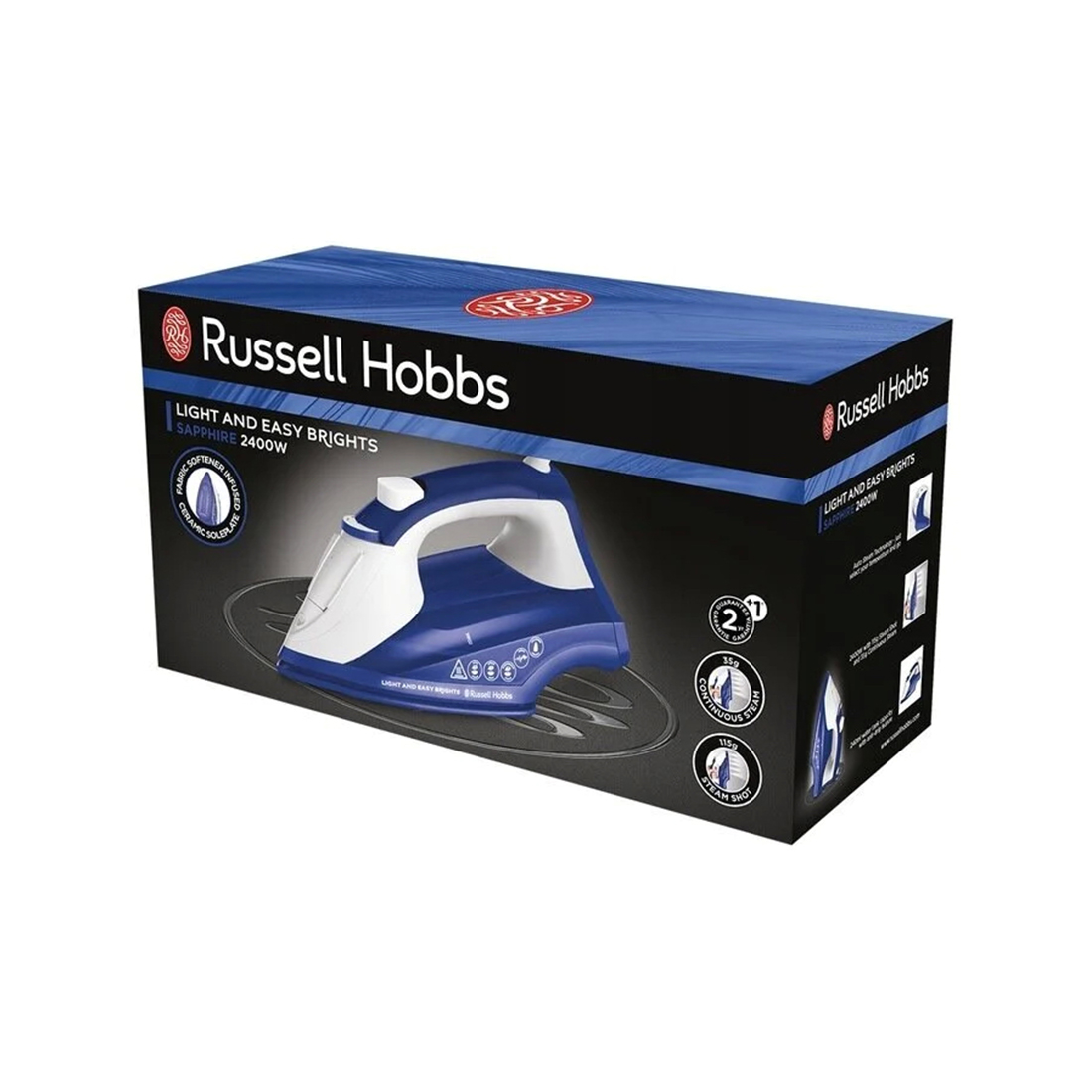 Утюг, Russell Hobbs, 26483-56, Мощность 2600W, Паровой удар 115 г/мин, Постоянная подача пара 35 г/мин, Керамическая подошва, Функция защиты от накипи, Система "Капля-Стоп", Синий