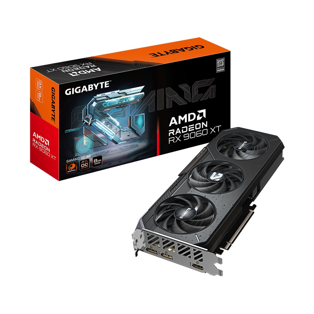 Видеокарта, Gigabyte, Radeon RX 9060 XT GAMING OC 8G (GV-R9060XTGAMING OC-8GD) 4719331356231, GDDR6, 128bit, 2-HDMI, 2-DP, Windforce 3X Fan, 281*118*40 мм, Цветная коробка