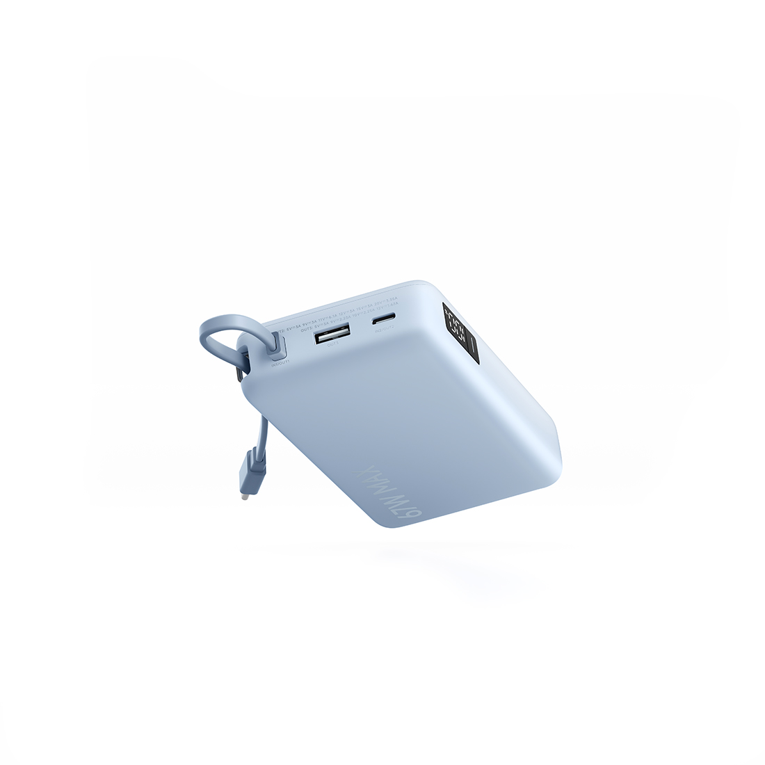Портативный внешний аккумулятор, Xiaomi, 67W Power Bank 10000 (Integrated Cable) Ice Blue, PB1067/BHR08NZGL, Поддержка быстрой зарядки 67 Вт, Номинальная емкость 6000 mAh, Встроенный кабель USB-C, Размер продукта 105.2  65.2  26.9 мм, Голубой