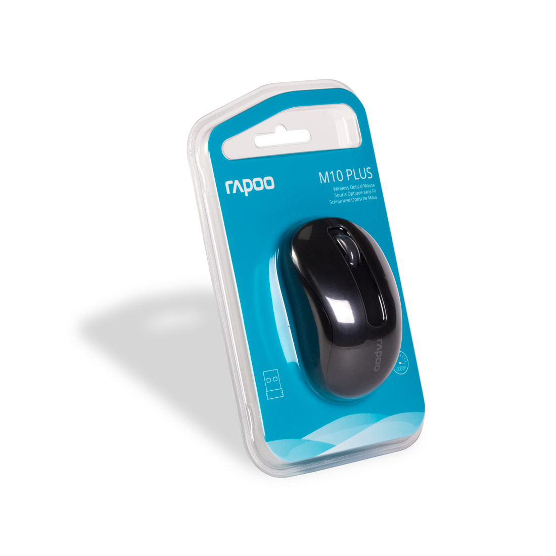 Компьютерная мышь, Rapoo, M-10 Plus, 3D, Оптическая, 1000dpi, Беспроводной 2.4 ГГц, Нано-ресивер, Эффективная дистанция 10 м., Батарейки в комплекте, Размер: 106,2*59,4*42,8 мм., Чёрный