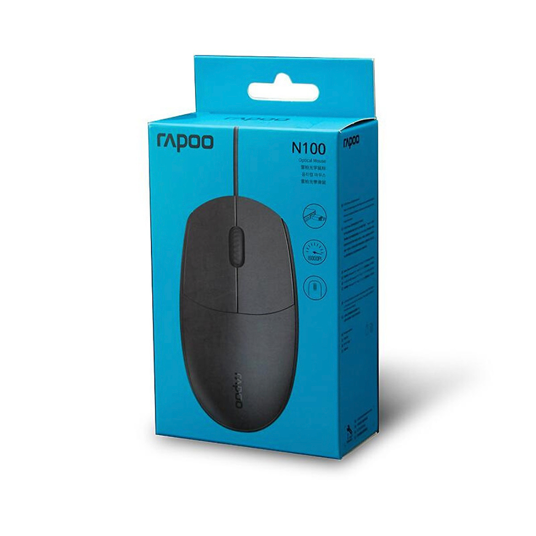 Компьютерная мышь, Rapoo, N100, Оптическая, 1000dpi, USB, Длина кабеля 1,5 метра, Чёрный