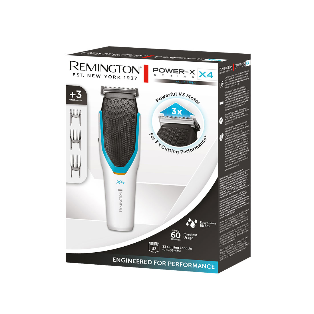 Машинка для стрижки, Remington, HC4000, 3 насадки, Пластик, Материал лезвий нержавеющая сталь, Длина сетевого кабеля 0,8м, Голубой/Серебристый/Черный