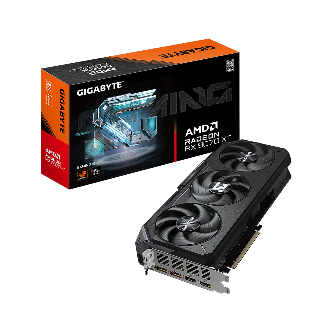 Видеокарта, Gigabyte, Radeon RX 9070 XT GAMING 16G (GV-R9070XTGAMING-16GD) 4719331356149, GDDR6, 256bit, 2-HDMI, 2-DP, Windforce 3X Fan, 288*132*56 мм, Цветная коробка
