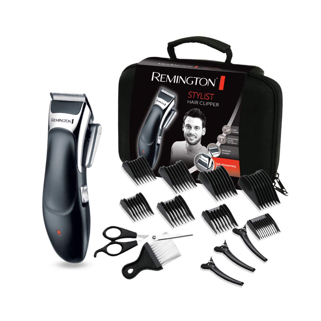 Машинка для стрижки, Remington, HC363C, Материал лезвий титан, Время работы от аккумулятора до 40 мин, 8 насадок-гребней для стрижки длиной от 3 до 25 мм, Черный/стальной
