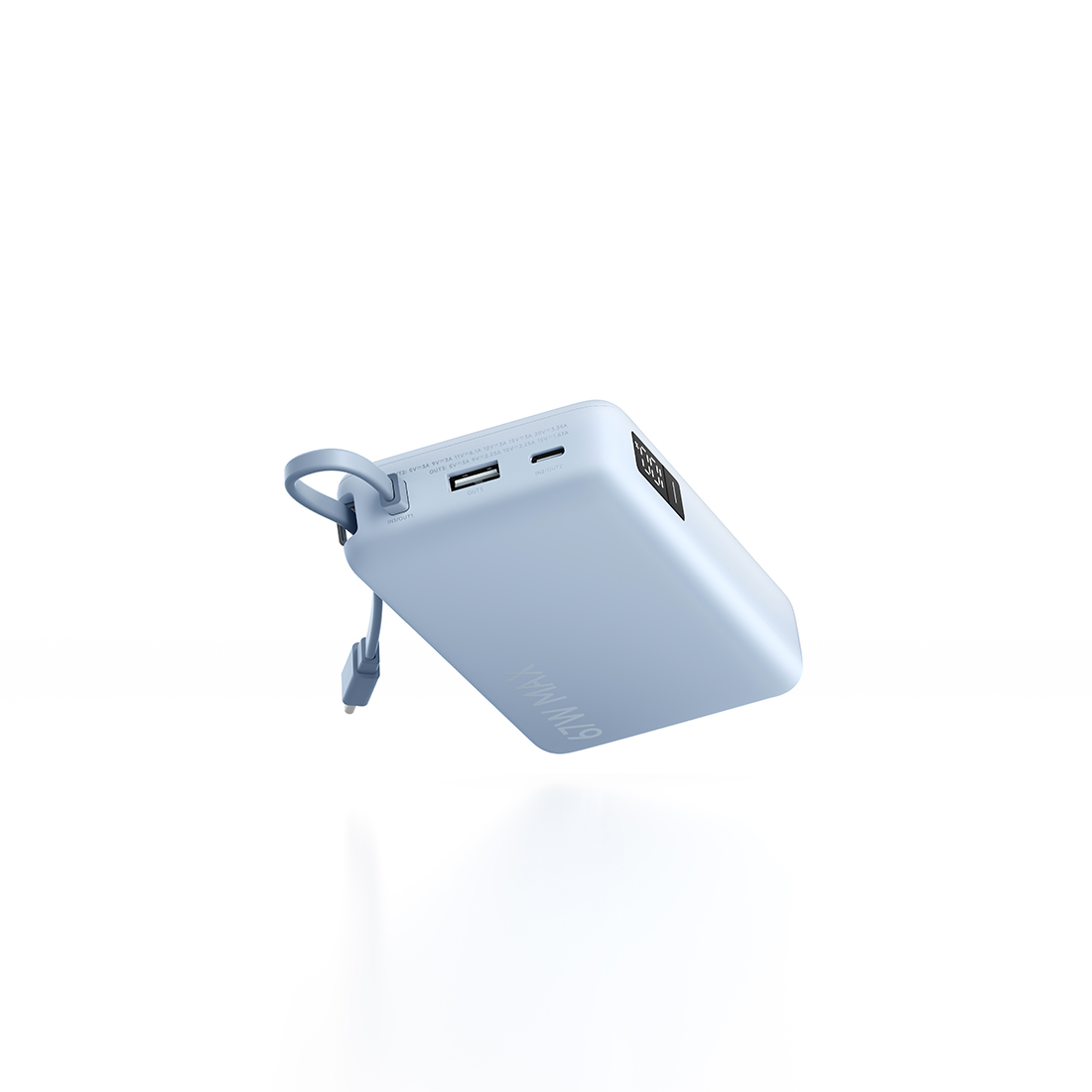 Портативный внешний аккумулятор, Xiaomi, 67W Power Bank 20000 (Integrated Cable) Ice Blue, PB2067/BHR08O8GL, Поддержка быстрой зарядки 67 Вт, Номинальная емкость 12000 mAh 11.1V 74.37Wh, Встроенный кабель USB-C, Размер продукта 140*72*19.31.2mm, Голубой