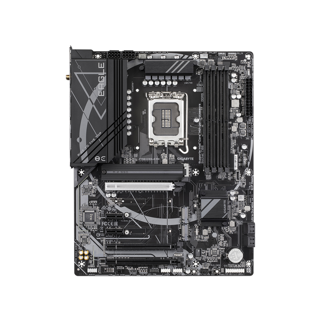 Материнская плата, Gigabyte, Z790 EAGLE AX (4719331860998), LGA1700, iZ790, 4xDDR5 7600(OC)/5600/5400/5200/4800/4400, 4xSATA3, 3xM.2 (2*PCI-E 4.0x4/x2, 1*PCI-E 4.0x4/x2 и SATA), Raid, 1хDP, 1xHDMI, 2xPCI-Ex16, 2xPCI-Ex1, WiFi, ATX