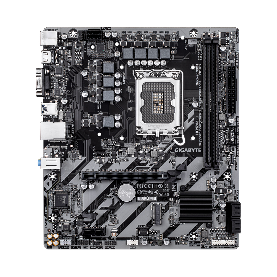 Материнская плата, Gigabyte, H810M H (4719331869540), LGA1851, H810, 2xDDR5 5600/6400, 4xSATA3, 1xM.2 (PCI-E 4.0x4/x2), 1xD-Sub, 1xHDMI, 1xPCI-Ex16, 1xPCI-Ex1, mATX