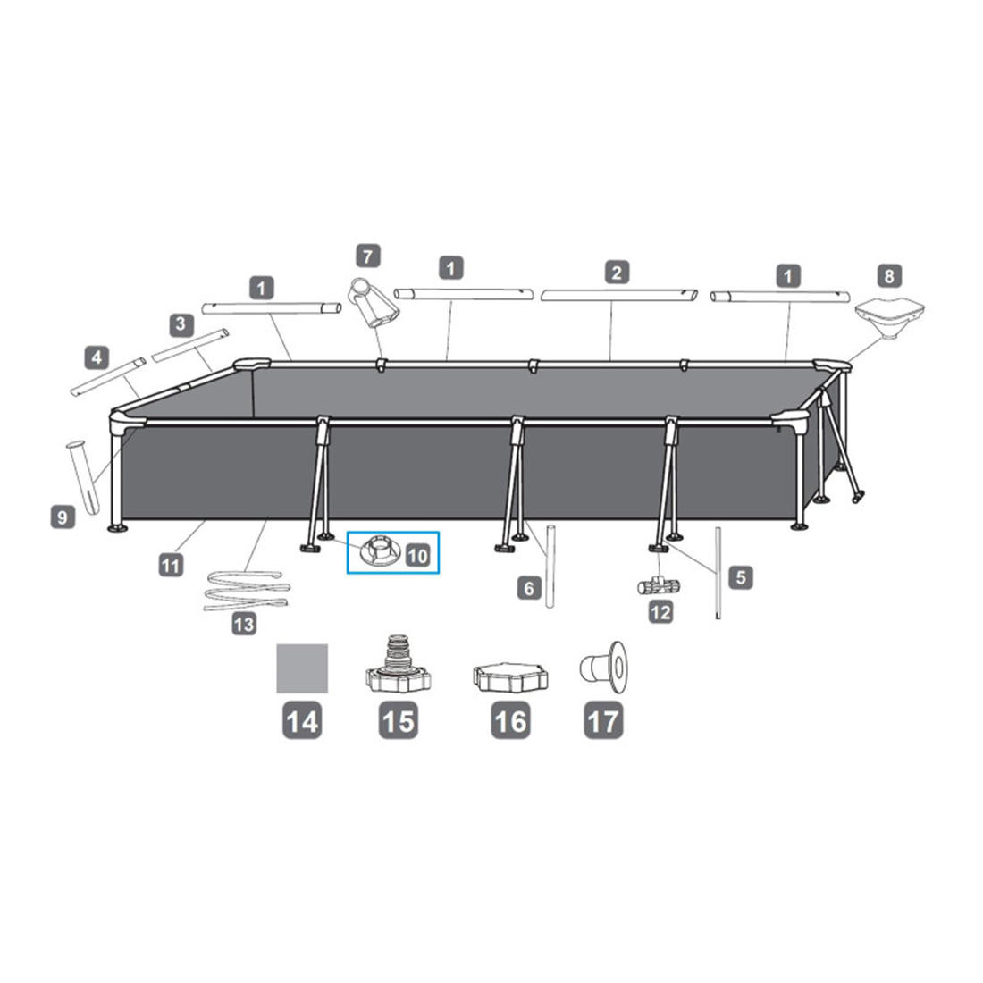 Подставка для вертикальных стоек Steel Pro, BESTWAY, P07235, Пластик, Для каркасников 305/366см и 56405/56424, Белая, Пакет