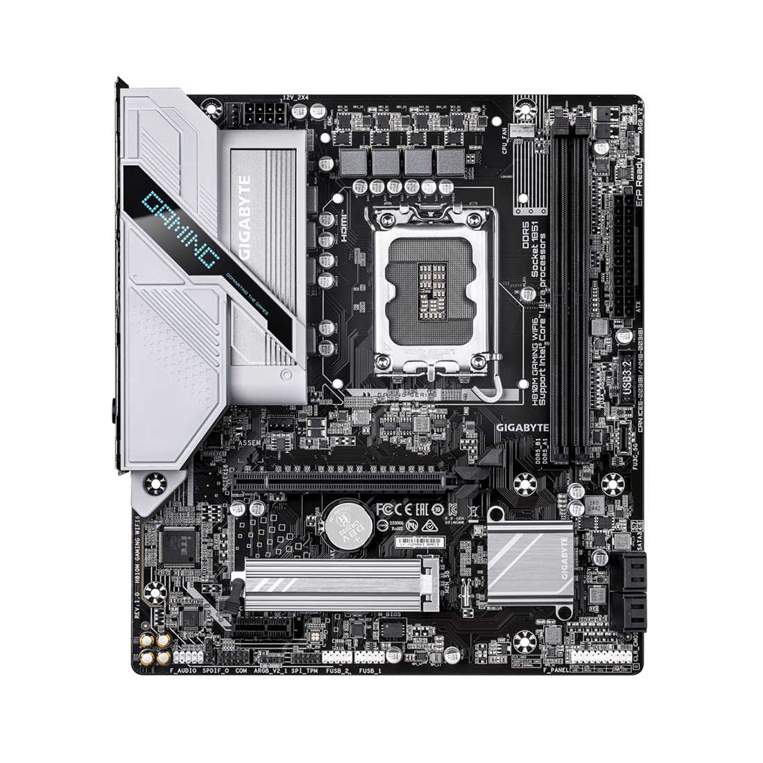 Материнская плата, Gigabyte, H810M GAMING WIFI6 (4719331869090), LGA1851, H810, 2xDDR5 5600/6400, 4xSATA3, 1xM.2 (PCI-E 4.0x4/x2), 1xHDMI, 1xDP, 1xPCI-Ex16, 1xPCI-Ex1, WiFi, mATX