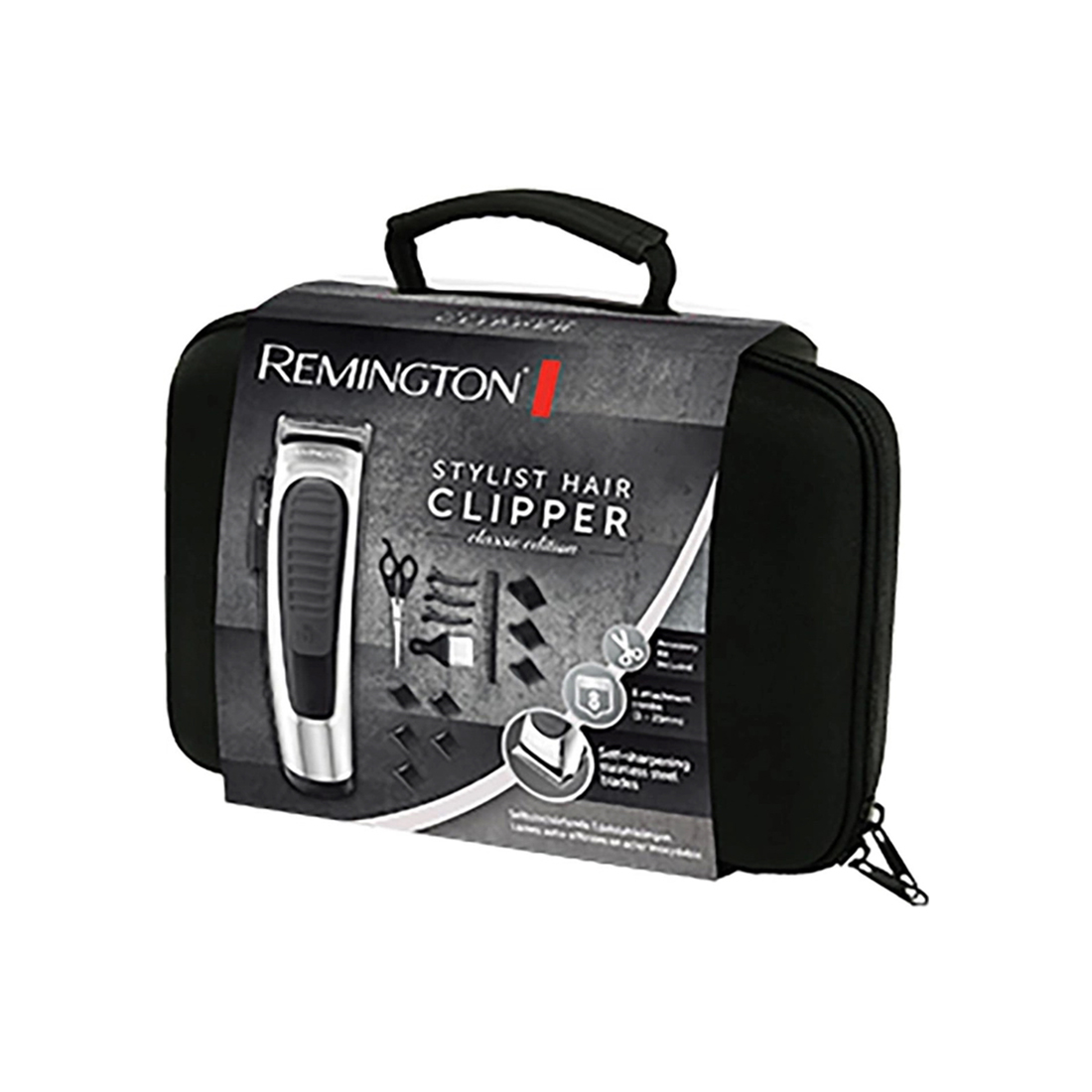 Машинка для стрижки, Remington, HC450, Работа от сети/аккумулятора, Длина стрижки 3-25 мм, 8 насадок, Встроенный аккумулятор, Время работы от аккумулятора 30мин, Лезвия из нержавеющей стали, Самозатачивающиеся лезвия, Индикация заряда, Кейс для хранения, Серебрянный