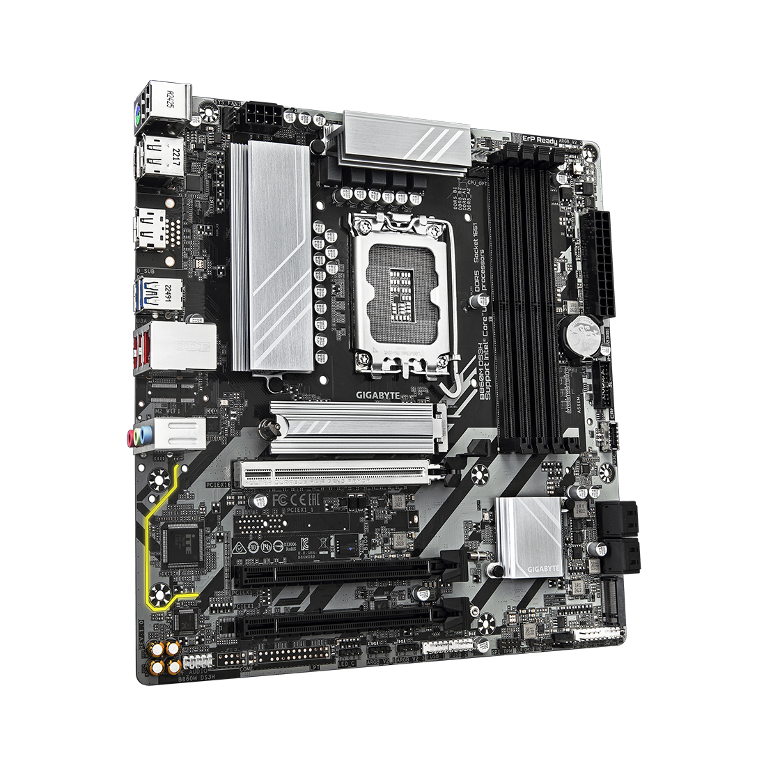 Материнская плата, Gigabyte, B860M DS3H (4719331866709), LGA1851, iB860, 4xDDR5 5600/6400/9066(OC), 4xSATA3, Raid, 2xM.2 (PCI-E 4.0x4/x2), 2хDP, 1xHDMI, 3xPCI-Ex16, ATX