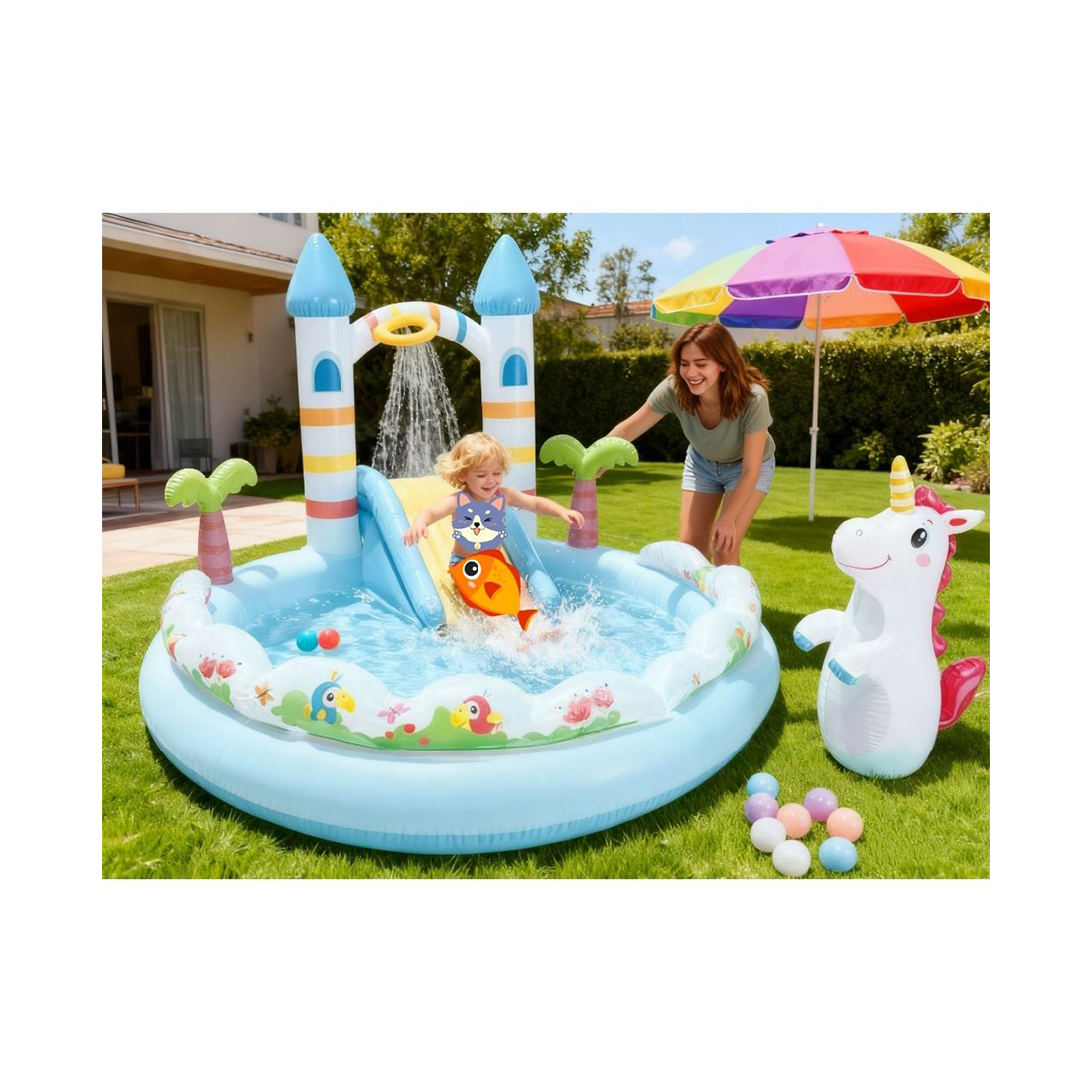 Детский надувной игровой бассейн Unicorn Castle 196 х 178 см