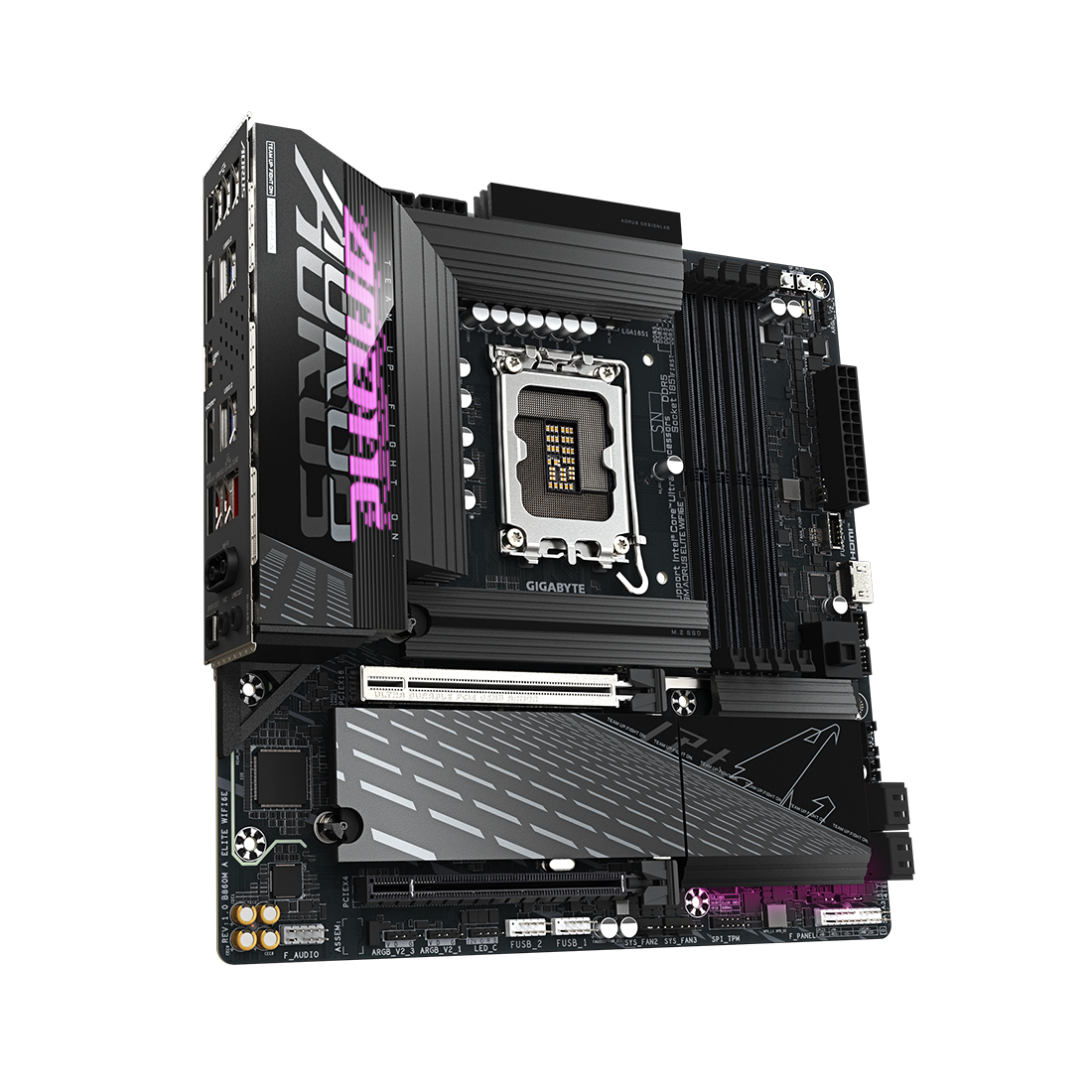 Материнская плата, Gigabyte, B860M AORUS ELITE WIFI6E (4719331866877), LGA1851, iB860, 4xDDR5 5600/6400/9200(OC), 4xSATA3, Raid, 3xM.2 (PCI-E 4.0x4/x2), 1хDP, 1xHDMI, 1xUSB4® USB Type-C® port, 2xPCI-Ex16, WiFi, mATX