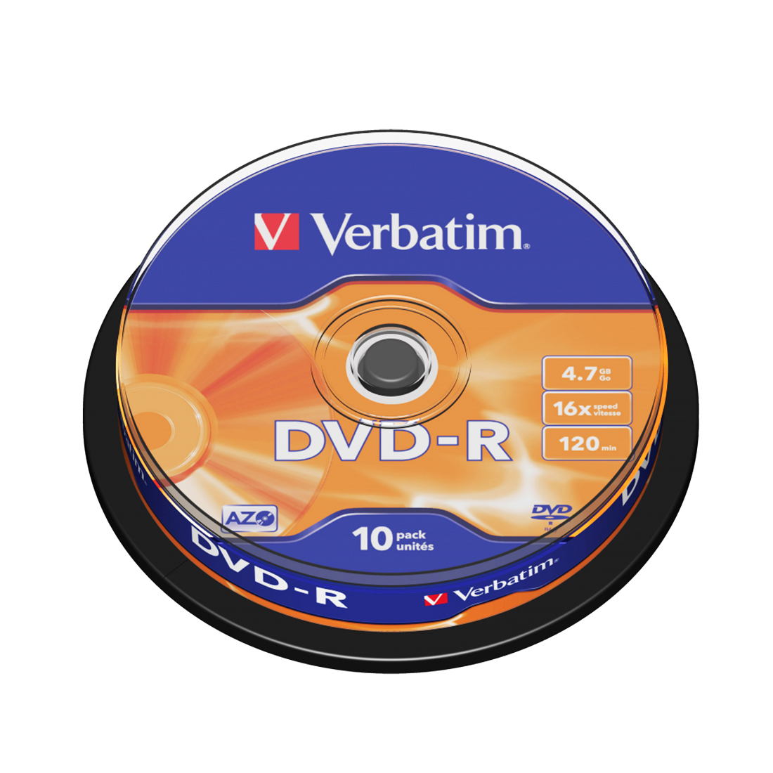 Диск DVD-R, Verbatim, (43523) 4.7GB, 16х, 10шт в упаковке, Незаписанный