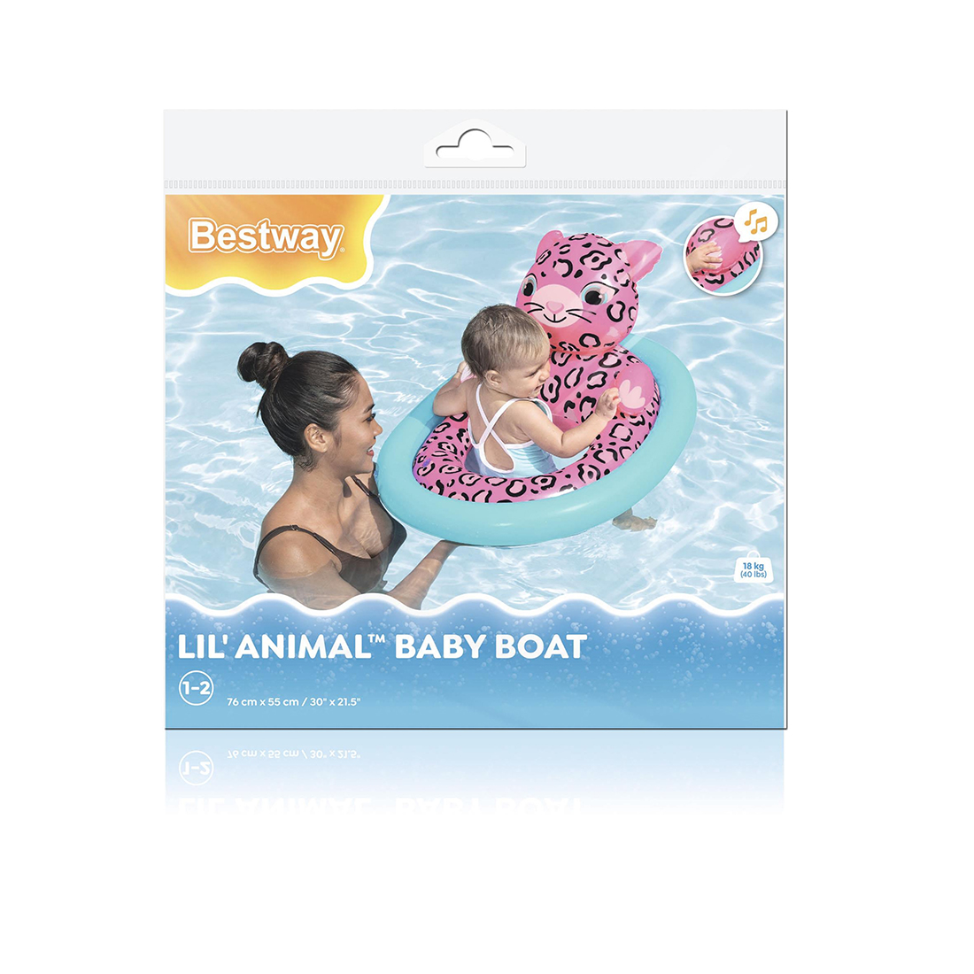 Надувная лодочка Lil' Animal 76 х 55 см, BESTWAY, 34180, Винил, 1-2 года, Издает звуки, С отверстиями для ног, Львенок/Лепардик/Песик в ассортименте, Пакет