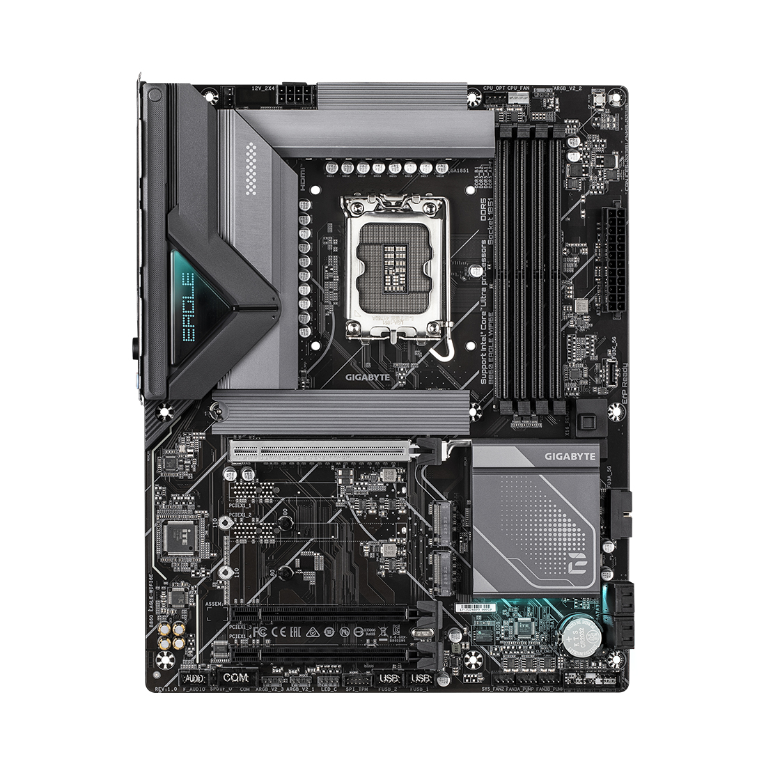Материнская плата, Gigabyte, B860 EAGLE WIFI6E (4719331866822), LGA1851, iB860, 4xDDR5 5600/6400/9066(OC), 4xSATA3, Raid, 3xM.2 (PCI-E 4.0x4/x2), 1хDP, 1xHDMI, 3xPCI-Ex16, WiFi, ATX
