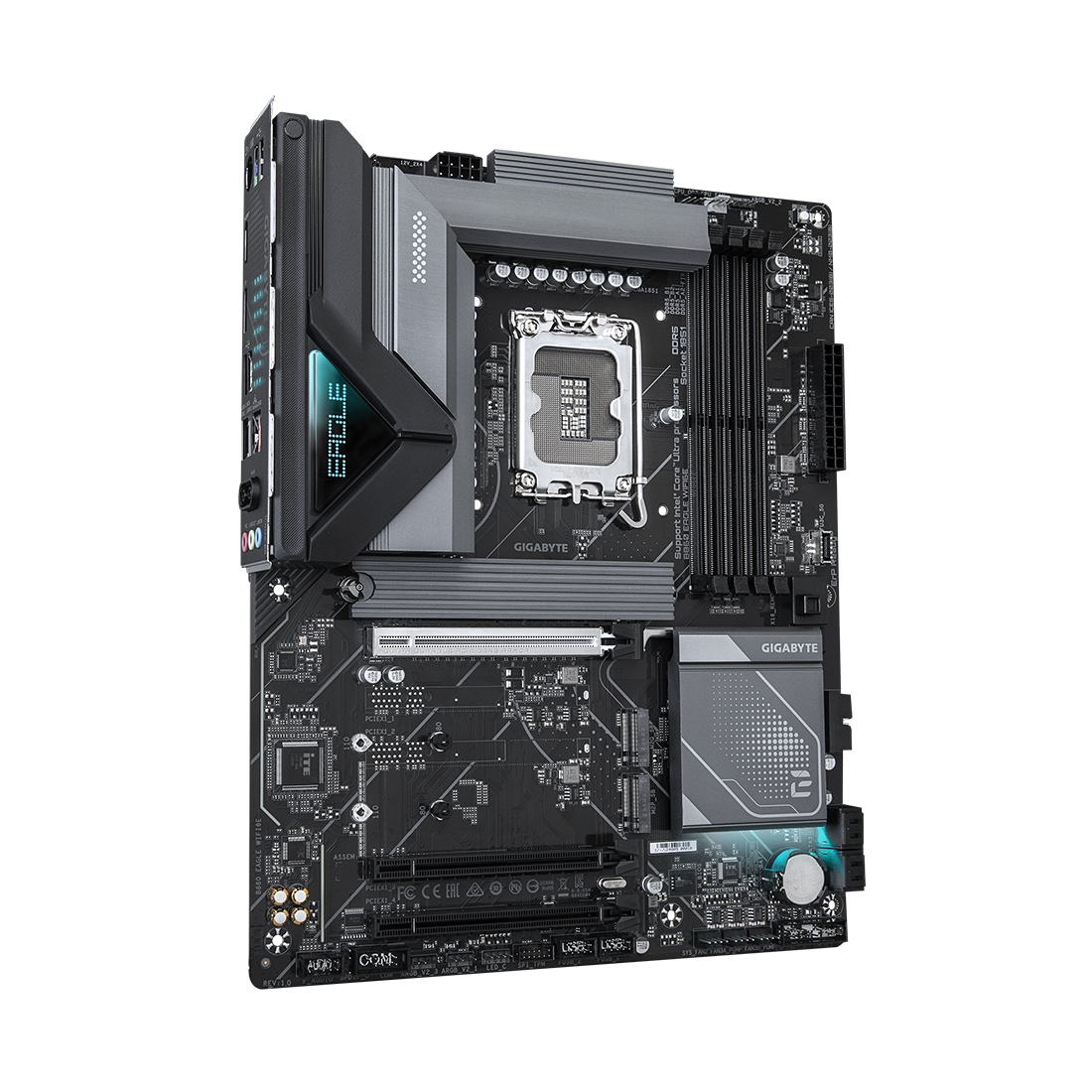Материнская плата, Gigabyte, B860 EAGLE WIFI6E (4719331866822), LGA1851, iB860, 4xDDR5 5600/6400/9066(OC), 4xSATA3, Raid, 3xM.2 (PCI-E 4.0x4/x2), 1хDP, 1xHDMI, 3xPCI-Ex16, WiFi, ATX