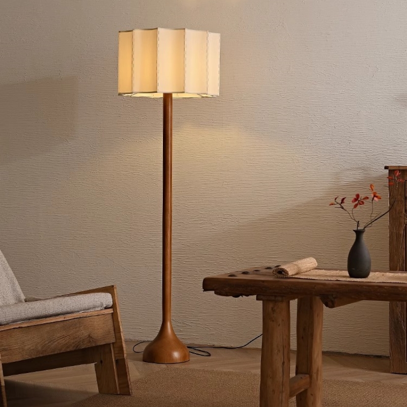 Handmade Minimalist Solid Wood LED Floor Lamp Residential Villa Decorative for Living Room Bedroom Study Hotel E26 Base