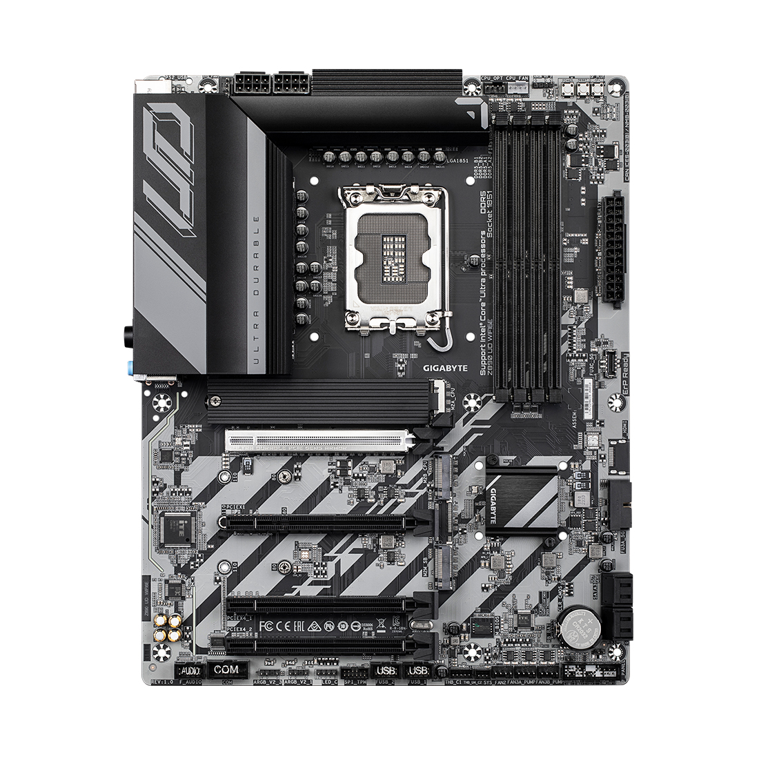 Материнская плата, Gigabyte, Z890 UD WIFI6E (4719331865313), LGA1851, iZ890, 4xDDR5 8800(OC)/6400/6200/6000/5800/5600, 4xSATA3, 3xM.2 (1*PCI-E 5.0x4/x2, 2*PCI-E 4.0x4/x2), Raid, 1*DP, 1*USB4® USB Type-C® port, 4xPCI-Ex16, WiFi, ATX