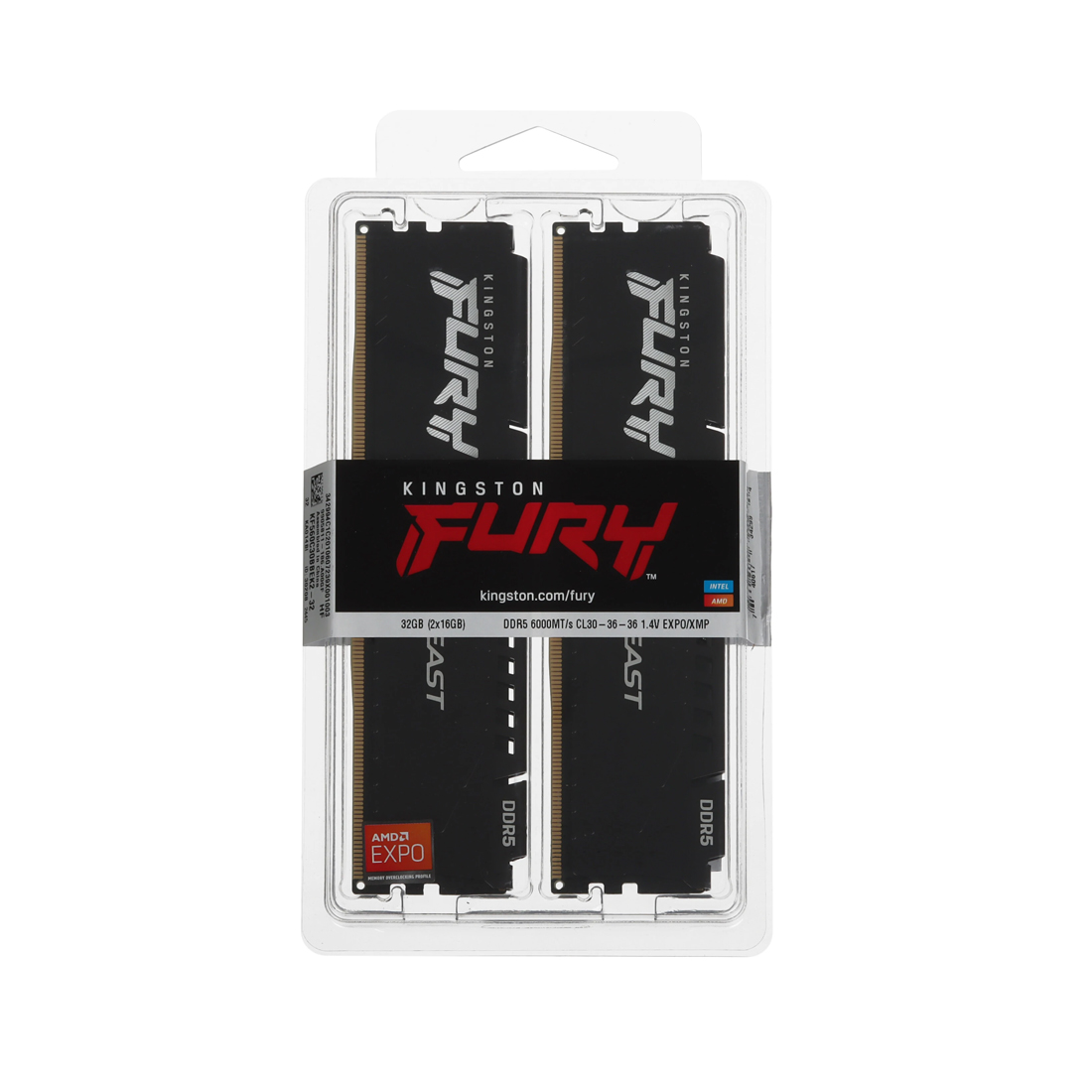 Комплект модулей памяти, Kingston, FURY Beast Black EXPO KF560C30BBEK2-32 (Kit 2x16GB), DDR5, 32GB, DIMM <PC5-48000/6000MHz>