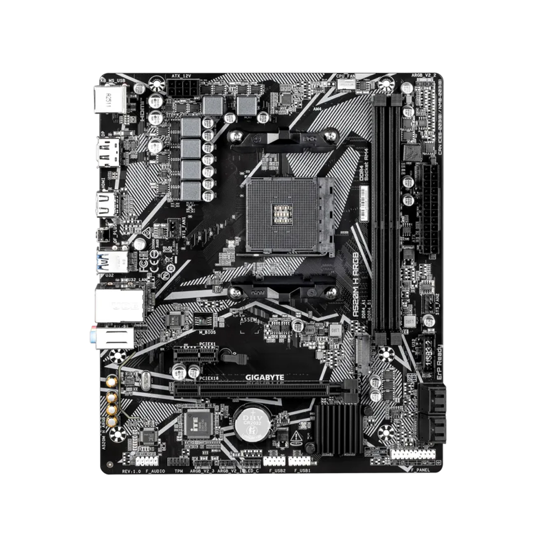 Материнская плата, Gigabyte, A520M H ARGB (4719331879822), AM4, А520, 2xDDR4 2133/2400/2667/2933/3200/5100(OC), 4xSATA3, 1xM.2 (PCIe 3.0 x4/x2), 1xDP, 1xHDMI, 1xPCI-Ex16, 1xPCI-Ex1, mATX
