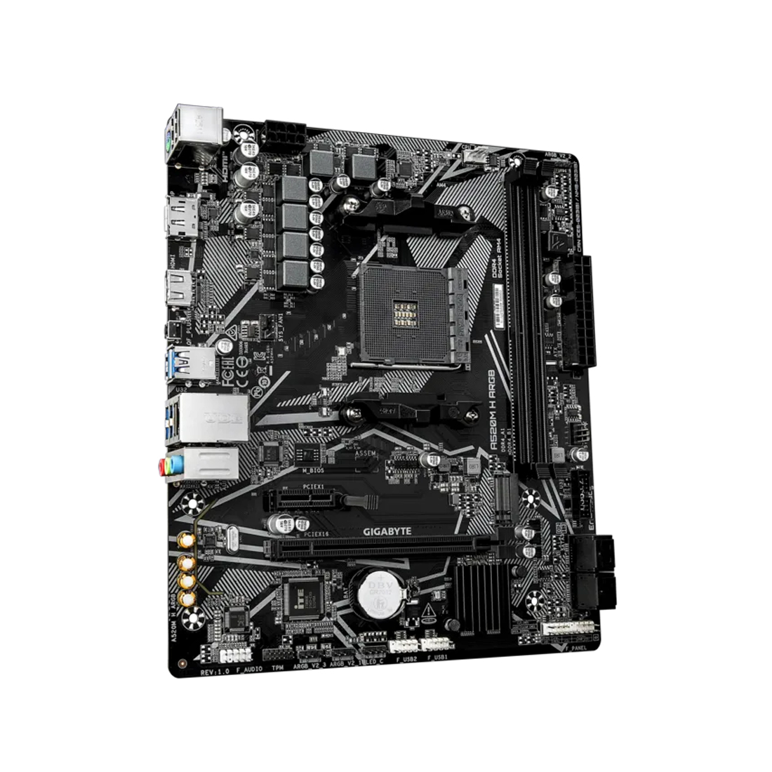 Материнская плата, Gigabyte, A520M H ARGB (4719331879822), AM4, А520, 2xDDR4 2133/2400/2667/2933/3200/5100(OC), 4xSATA3, 1xM.2 (PCIe 3.0 x4/x2), 1xDP, 1xHDMI, 1xPCI-Ex16, 1xPCI-Ex1, mATX