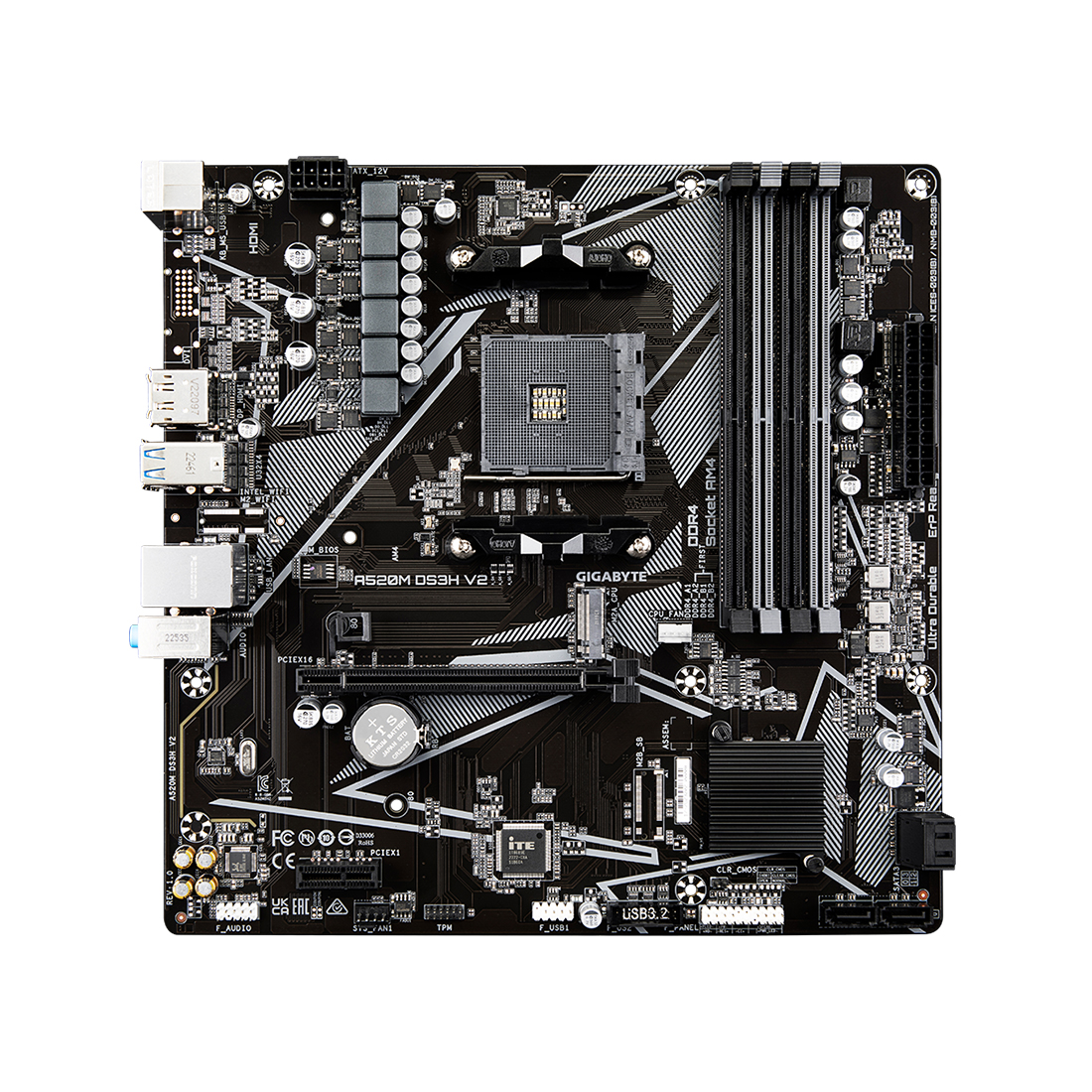 Материнская плата, Gigabyte, A520M DS3H V2 (4719331854690), AM4, А520, 4xDDR4 2400/2667/3200/4733(OC), 4xSATA3, 1xM.2 (PCIe 3.0 x4/x2), 1xHDMI, 1xDP, 1xPCI-Ex16, 1xPCI-Ex1, mATX