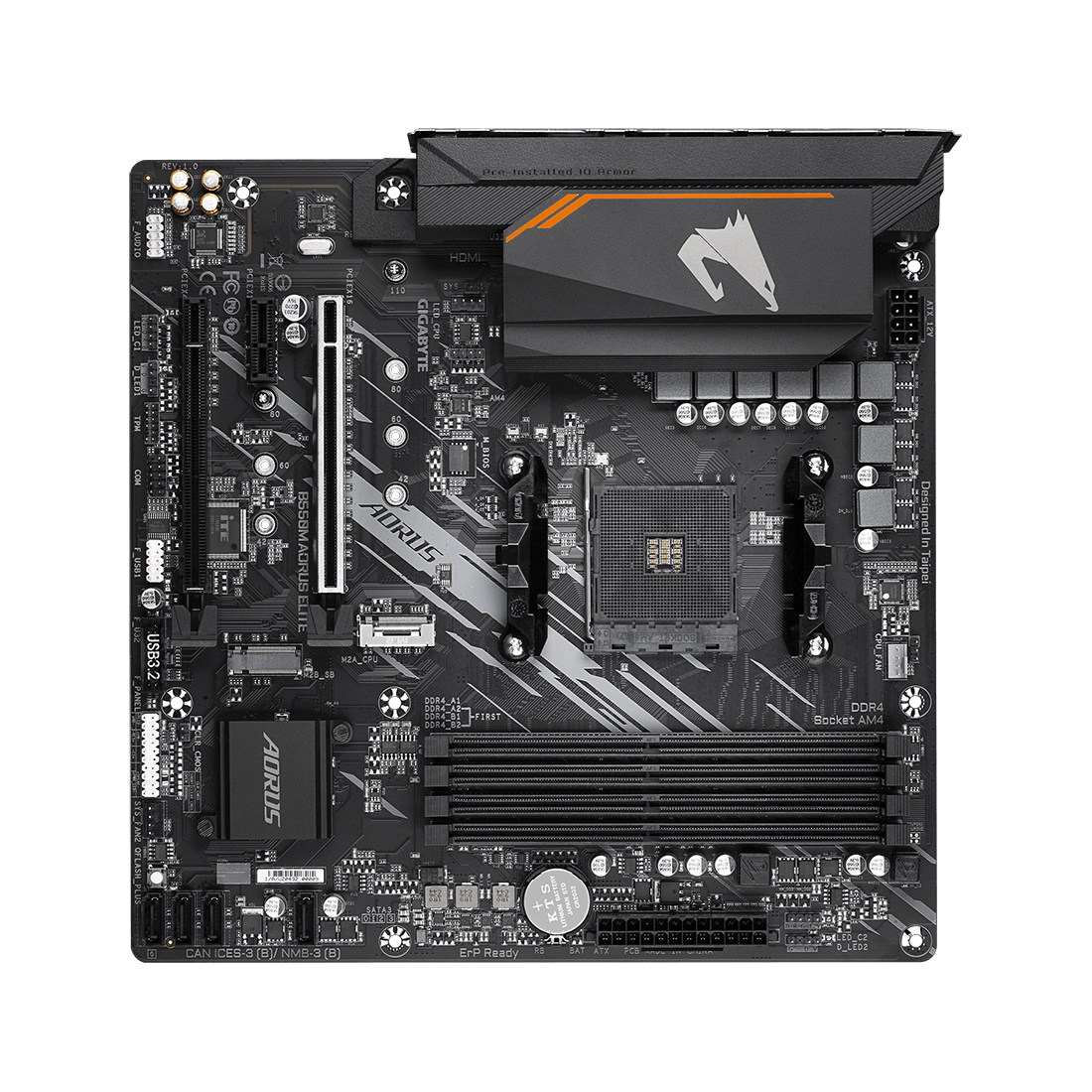 Материнская плата, Gigabyte, B550M AORUS ELITE (4719331809546), AM4, B550, 4xDDR4 3200, 4xSATA3, 2xM.2, RAID, 1xHDMI, 1хDVI-D, 2xPCI-Ex16, 1xPCI-Ex1, mATX