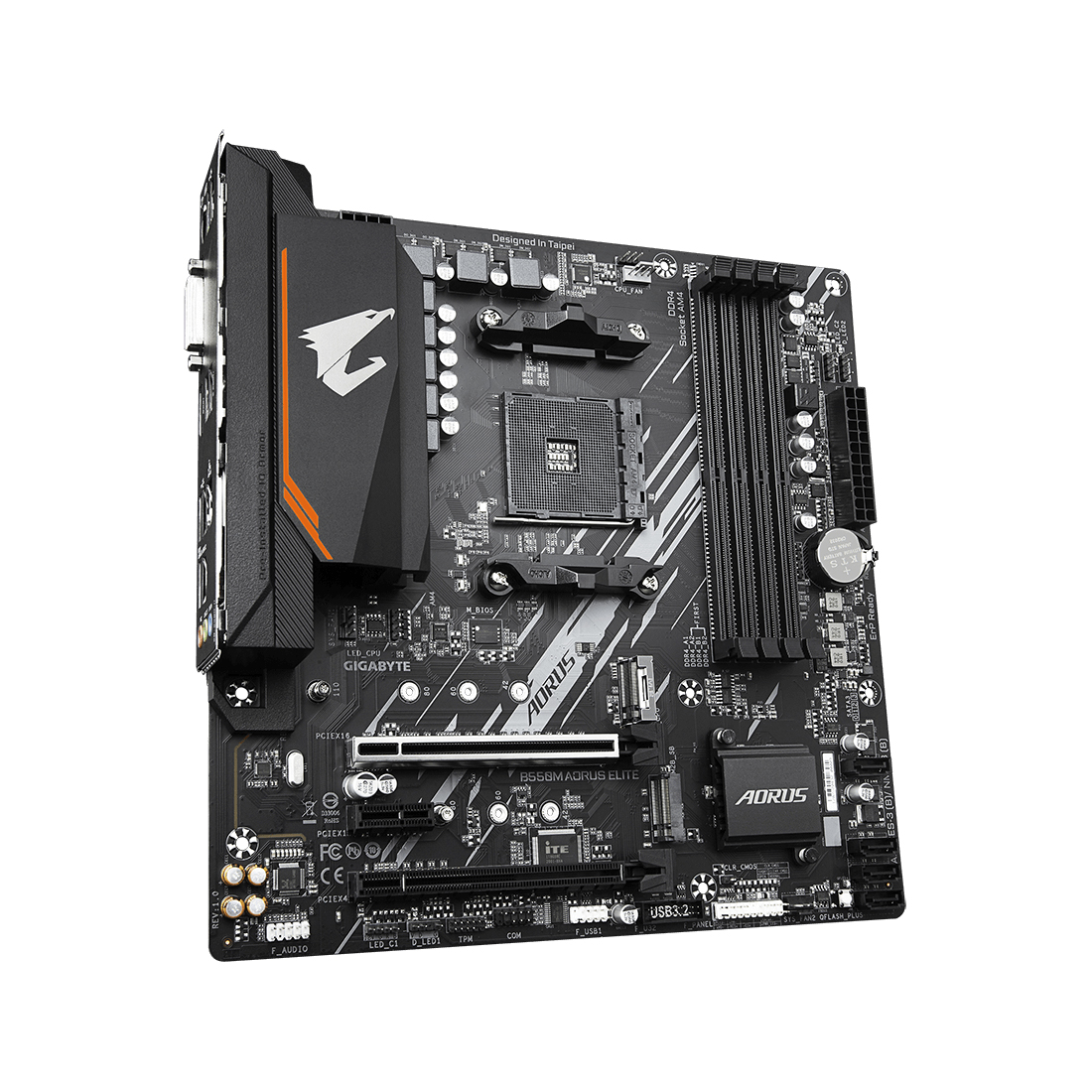 Материнская плата, Gigabyte, B550M AORUS ELITE (4719331809546), AM4, B550, 4xDDR4 3200, 4xSATA3, 2xM.2, RAID, 1xHDMI, 1хDVI-D, 2xPCI-Ex16, 1xPCI-Ex1, mATX