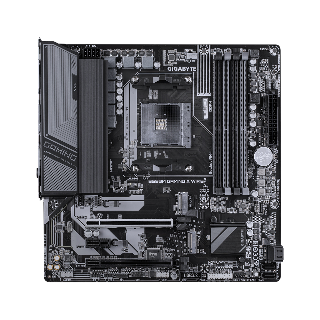 Материнская плата, Gigabyte, B550M GAMING X WIFI6 (4719331870096), AM4, B550, 4xDDR4 3200, 4xSATA3, 2xM.2 (1*PCIe 4.0x4/x2 & SATA. 1*PCIe 3.0x2 & SATA), RAID, 1xHDMI, 1хDP, 2xPCI-Ex16, 1xPCI-Ex1, WiFi, mATX