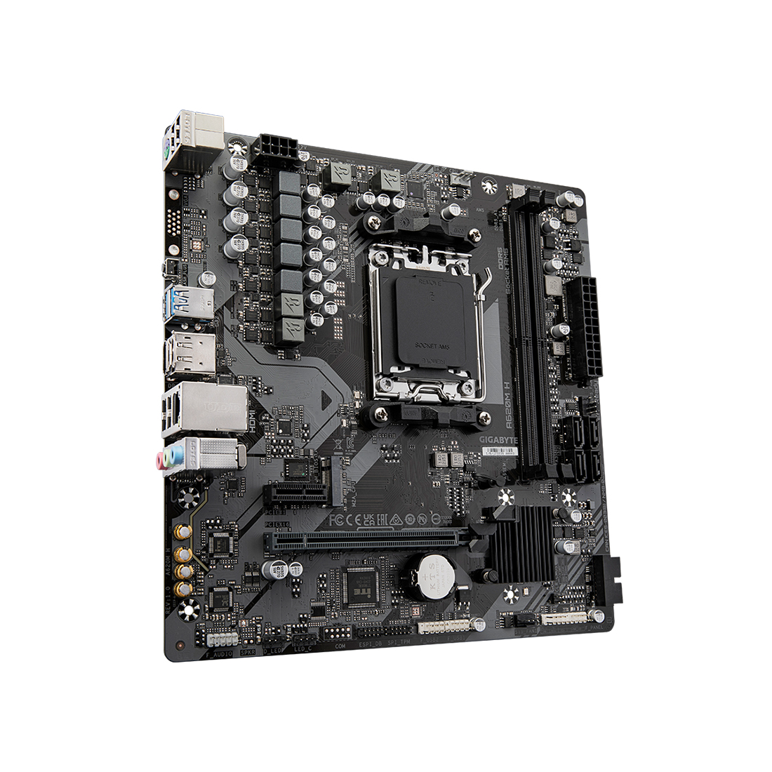 Материнская плата, Gigabyte, A620M H (4719331855512), AM5, A620, 2xDDR5 4400/4800/5200/6400(OC), 4xSATA3, 1xM.2 (PCIe 4.0 x4/x2), RAID, 1xHDMI, 1хDP, 1xPCI-Ex16, 1xPCI-Ex1, mATX