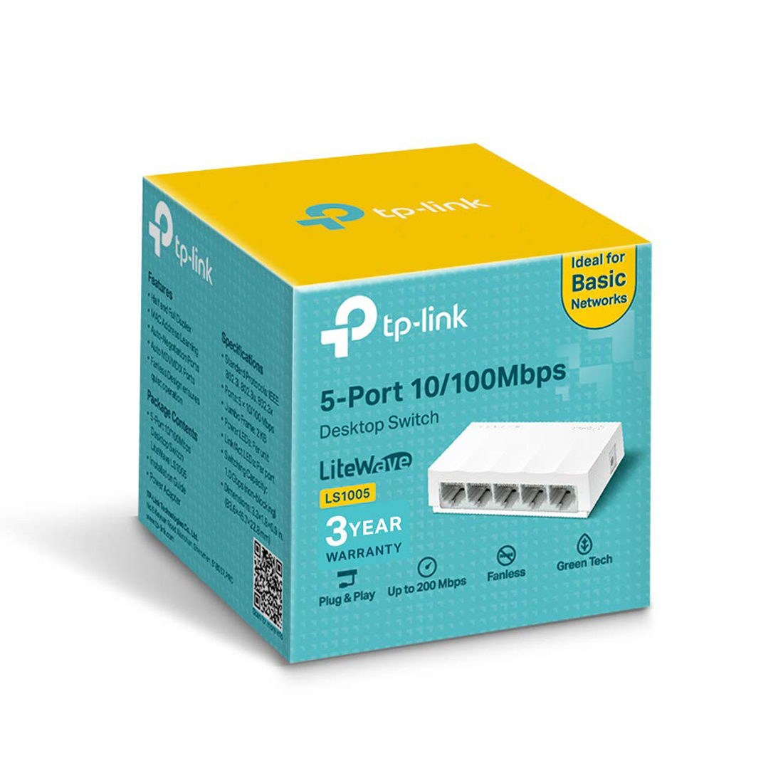 Коммутатор TP-Link LS1005, неуправляемый, 5-портовый, 10/100 Мбит/с